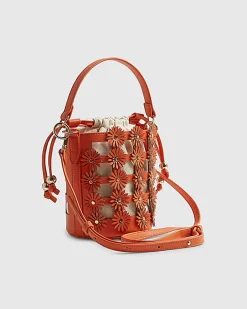 Orange 3D Floral Cut Out Bucket Bag