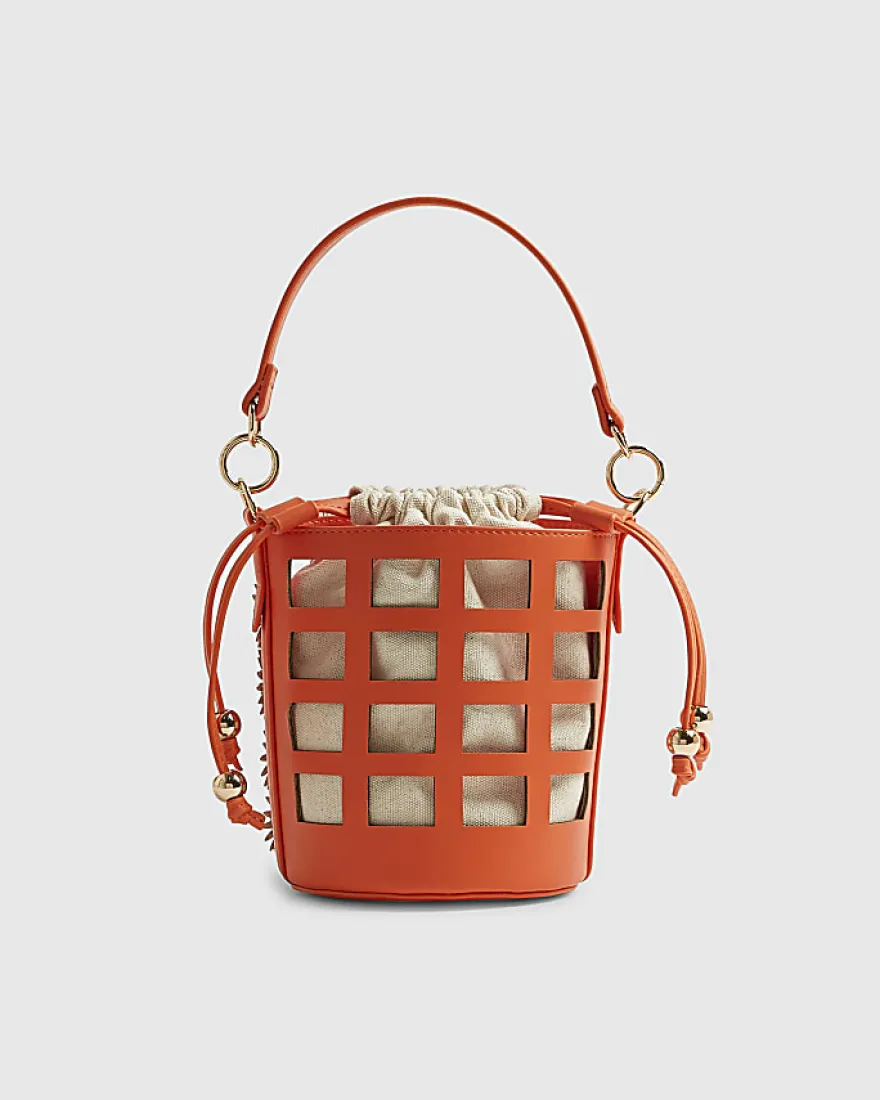 Orange 3D Floral Cut Out Bucket Bag