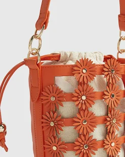 Orange 3D Floral Cut Out Bucket Bag