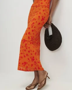 Orange Devore Maxi Skirt
