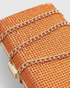 Orange Embellished Hard Clutch Bag