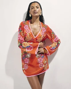 Orange Floral Tunic Beach Dress