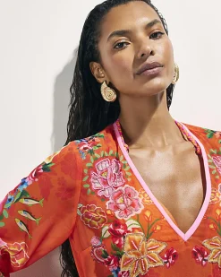 Orange Floral Tunic Beach Dress