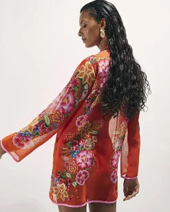 Orange Floral Tunic Beach Dress