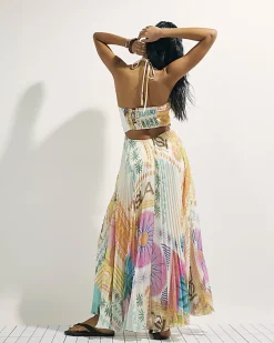 Orange Halter Neck Pleated Maxi Dress