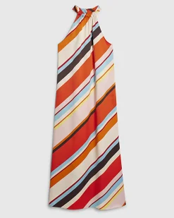 Orange Halter Satin Maxi Dress