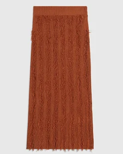 Orange Knitted Fringe Midi Skirt