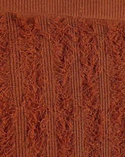 Orange Knitted Fringe Midi Skirt