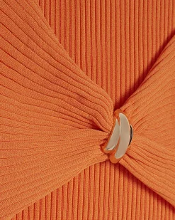 Orange Knitted Sleeveless Midi Dress