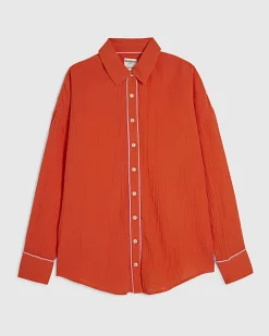 Orange Long Sleeve Tie Back Beach Shirt