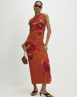 Orange Mesh Floral Print Top
