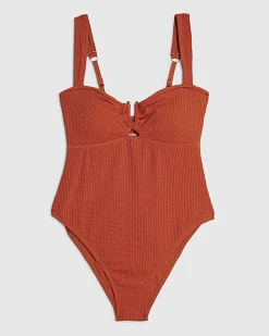 Orange Metal Trim Textured Swimsuit