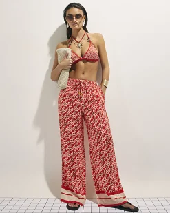Orange Monogram Print Beach Trousers