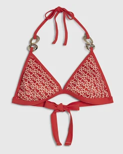 Orange Monogram Print Bikini Top