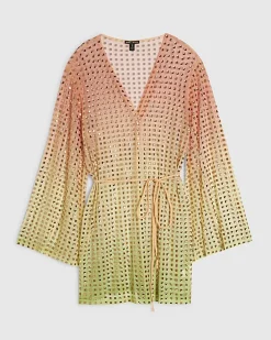 Orange Ombre Embellished Belted Kimono