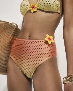 Orange Ombre Floral Embellished Bikini Bottom