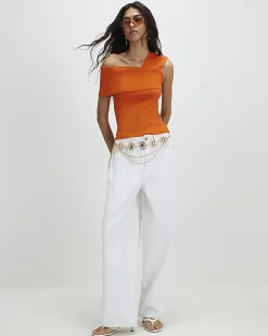 Orange One Shoulder Bardot Knit Top