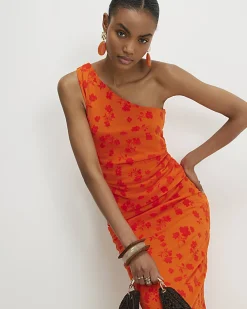 Orange One Shoulder Devore Top