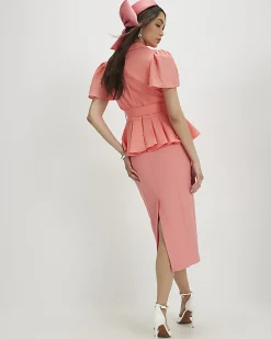 Orange Premium Pleated Peplum Pencil Dress
