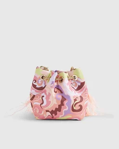 Orange Printed Gem Handle Bag