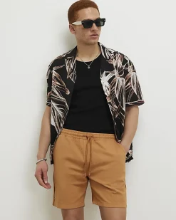 Orange Regular Fit Cross Hatch Shorts