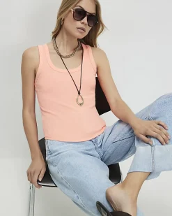 Orange Ribbed Scoop Neck Vest Top