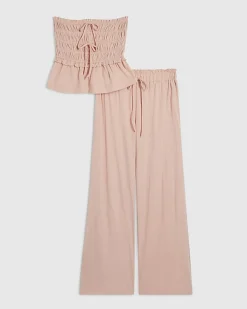 Orange Ruched Bandeau Lounge Set