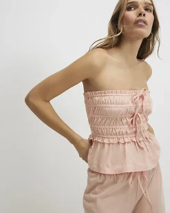 Orange Ruched Bandeau Lounge Set