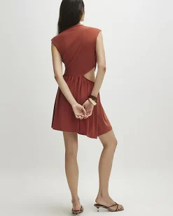 Orange Ruched Cut Out Mini Dress