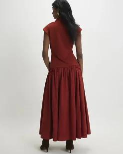 Orange Short Sleeve Hybrid Drape Maxi Dress