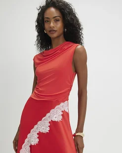 Orange Short Sleeve Lace Hybrid Midi Dress
