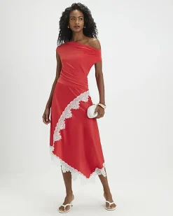Orange Short Sleeve Lace Hybrid Midi Dress
