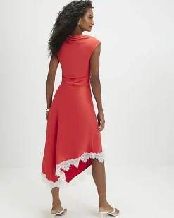 Orange Short Sleeve Lace Hybrid Midi Dress