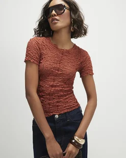 Orange Short Sleeve Lace Top