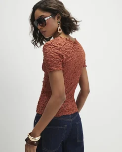 Orange Short Sleeve Lace Top