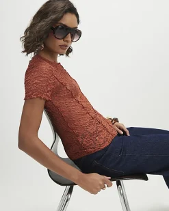 Orange Short Sleeve Lace Top