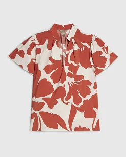 Orange Short Sleeve Printed Blouse