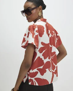 Orange Short Sleeve Printed Blouse