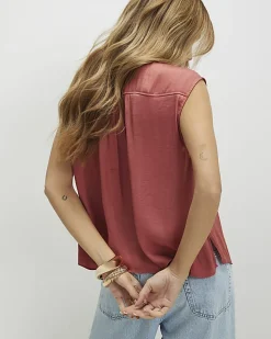 Orange Sleeveless Satin Blouse