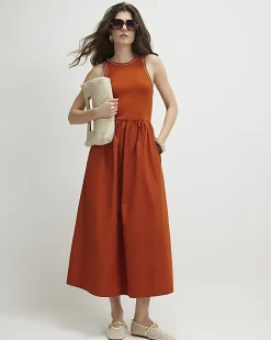 Orange Sleeveless Whipstitch Maxi Dress
