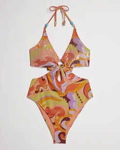 Orange Swirl Glitter Swimsuit