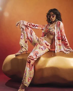 Orange Swirl Print Beach Trousers