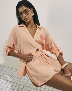 Orange Textured Beach Shorts