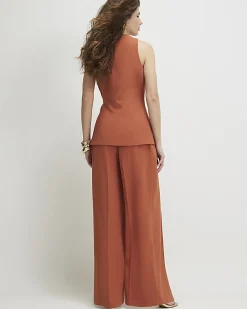 Orange Wide Leg Tailored Trousers