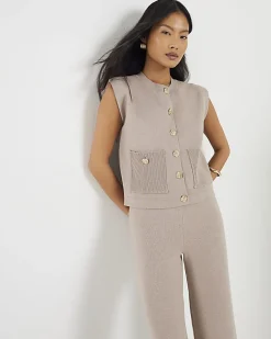 Petite Beige Knitted Waistcoat