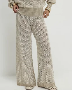 Petite Beige Striped Knitted Trousers
