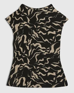 Petite Black Abstract Print Top