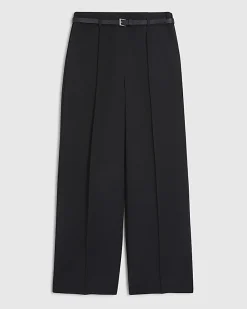 Petite Black Belted Straight Leg Trousers