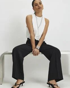 Petite Black Belted Straight Leg Trousers