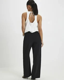 Petite Black Belted Straight Leg Trousers